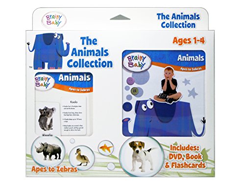 SAVE $9.99!  Brainy Baby Animals: Apes to Zebras DVD, Board Book and Flashcards Collection Deluxe Edition Bundle of 3