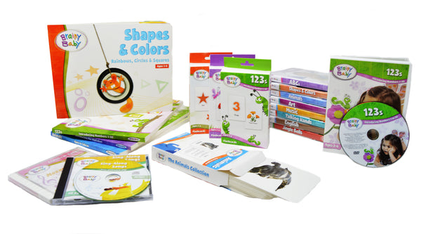 Brainy Baby All In One Preschool Learning For a Lifetime System DVDs, Books, Flash Cards and CDs - 9 Subjects - Deluxe Edition