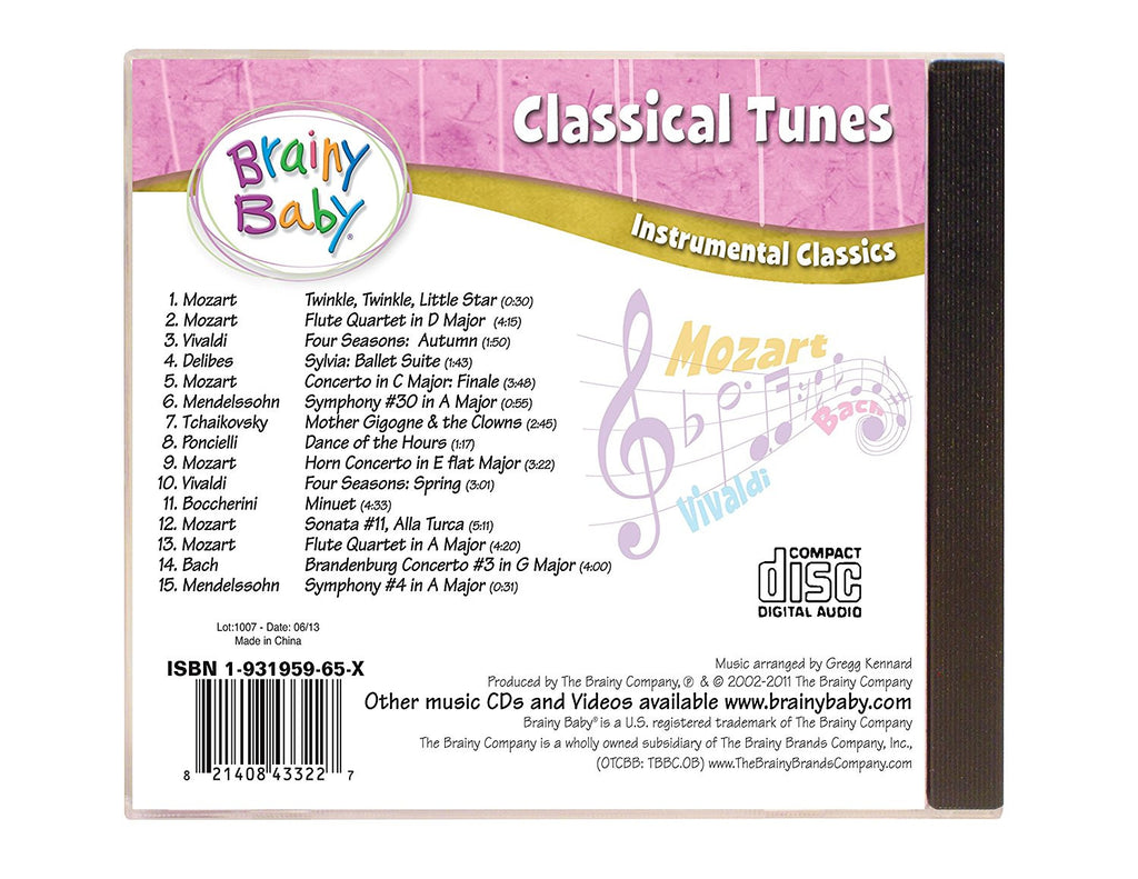 Brainy Baby Classical Tunes Music CD Instrumental Classics Song List Back Cover | Classical Tunes Music CD | Music Gift Set