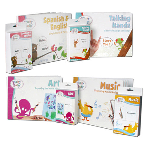 Brainy Baby Learning for a Lifetime Preschool Set of 4 Books and 4 Flashcards Bundle 